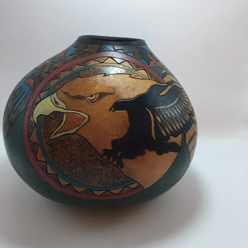 Stone Heat Studios Native American Craved/Painted Gourd